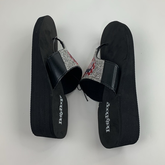 Betty Boop Sparkle rhinestone Wedge sandals Flip flop style Size 9 Red black NWT - Picture 13 of 15